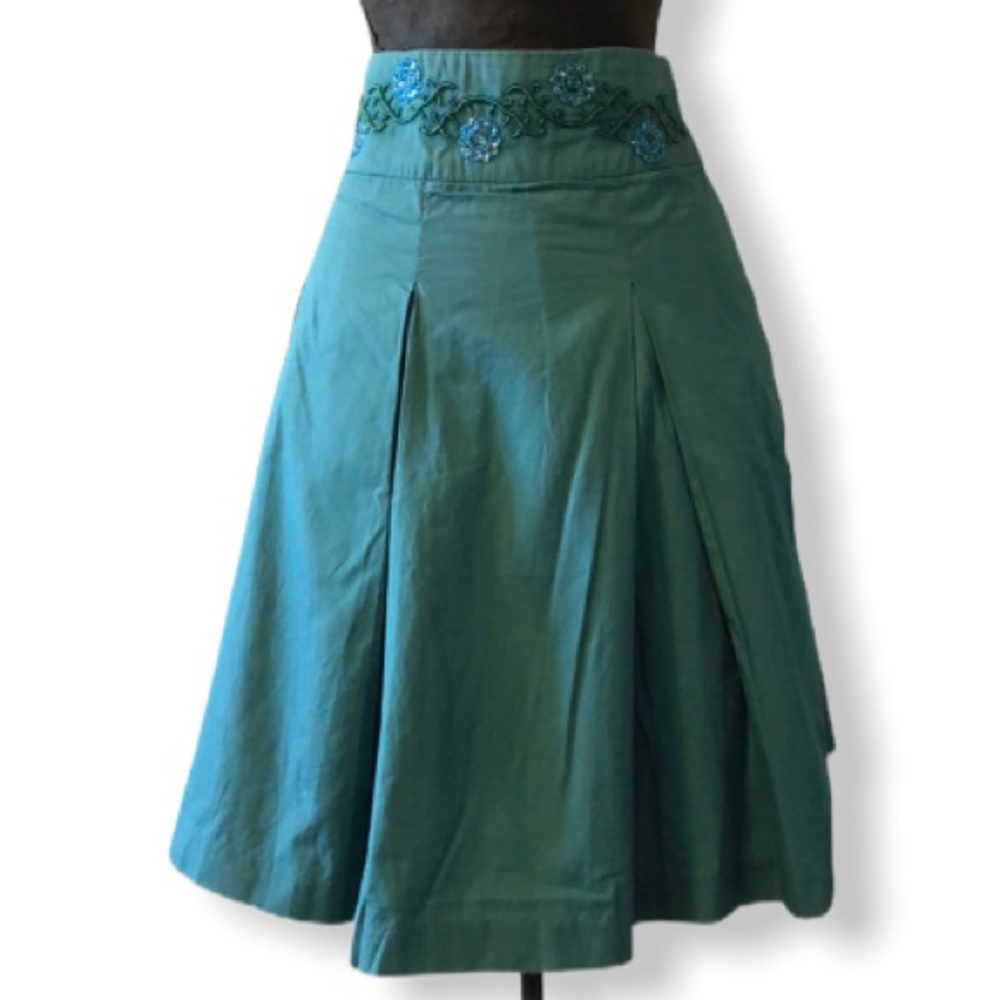 Calvin Klein Turquoise Skirt with Beautiful Hand Beaded Detailing | 1960’s Retro